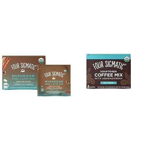 Chai Latte con champiñones y leche de coco en polvo + Adaptógeno Café instantáneo orgánico de tostado medio con Ashwagandha, Chaga y Tulsi | Salud