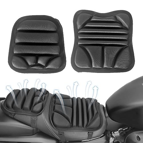 Cubiertas de asiento de motocicleta, cojín de asiento de motocicleta 2 piezas, impermeable a resistir el sol, universal, transpirable 3D, absorción de amortiguadores de deslizamiento trasero de la al