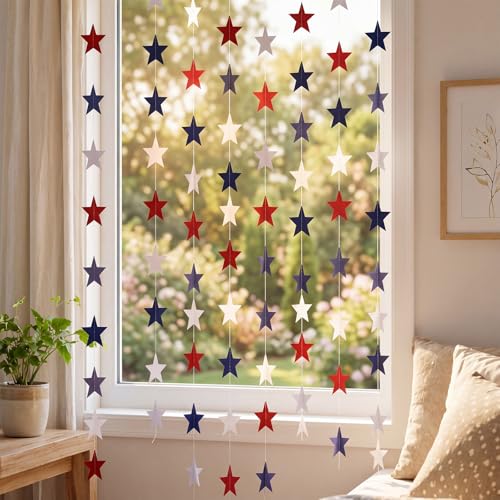 Image of Patelai Glitter Star Garland Banner 2026 Graduation Decor 130 Feet Star Hanging Banner Twinkle Backdrop for Party Birthday Classroom Wedding Supplies(White, Red, Royal Blue)