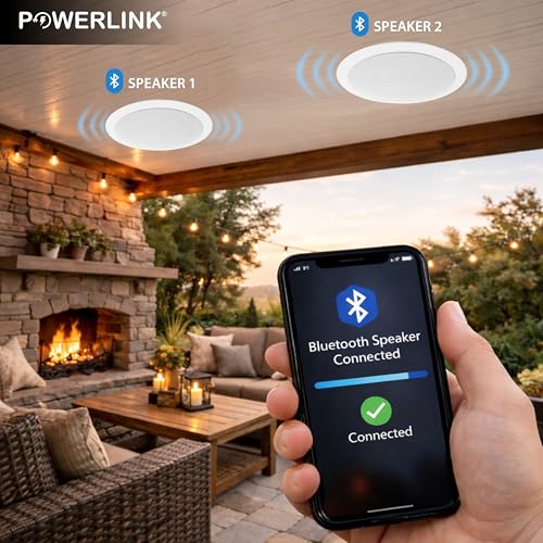 Image of Powerlink 9inch Bluetooth Flush Mount in-Ceiling 2-Way Speaker System Quick Connections Polypropylene Cone & Polymer Tweeter Stereo Sound 60Watt (30W Each) for Office, Gym, Home Theater (Pack of 2)
