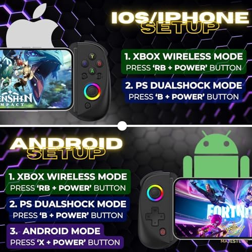 Majestech New D8 Mobile Gaming Controller For Iphone/Android/Ipad/Tablet, Play Xbox Cloud, Playstation Remote Play, Steam/Pc, Switch! Rgb Hall Joystick/Trigger Wireless Bluetooth Phone Game Controller thumb #2