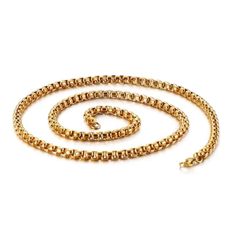 TIMIYAGold Chain Necklaces for Men,Chains for Boys Chunky Miami Cuban Link Chain Necklace,Hip-Hop & Cool Style,4mm Width, 27.56 Inch Length, Gold Plated, No Gemstone