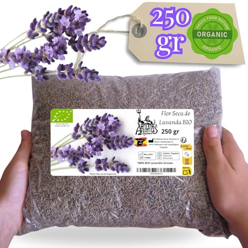 Lavanda Seca Natural - Flor Seca - Lavandin Grosso - Flor de Lavanda Seca Natural para Ambientador, Aceite Esencial, Jabones, Cosméticos, Velas…@Atlantis Organica (1, 250)