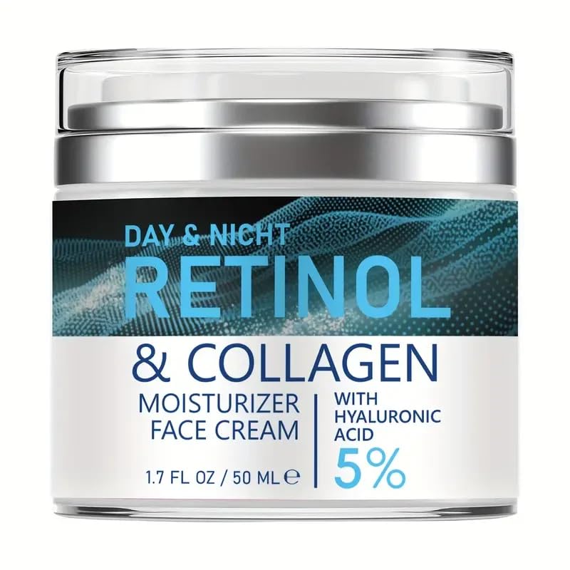 Elite Day & Night Retinol & Collagen Moisturizer Face Cream – Anti-Aging Hydrating Cream with 5% Hyaluronic Acid – Reduces Wrinkles, Fine Lines & Dark