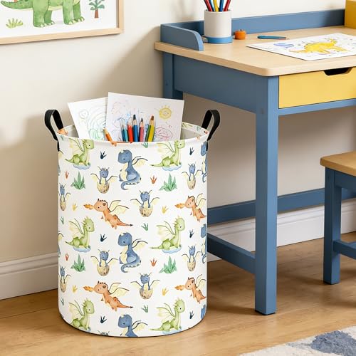 Image of Dinosaur Laundry Basket Canvas Fabric Collapsible Organizer Basket for Storage Bin Toy Bins Gift Baskets Bedroom Clothes Children Nursery Hamper (Parent-Child Dragon)