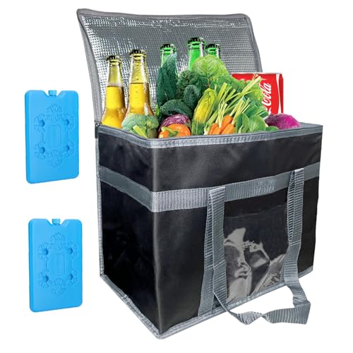 JINGTOPS Bolsa Nevera Plegable 35L, Bolsas Térmicas para Comida Grande, Bolsa Isotermica Bolsa Compra con Caja Aislada de Cristal Hielo, Nevera Portatil para Picnic, Barbacoa
