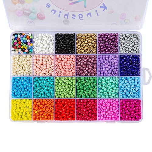 Glass Seed Beads for Jewelry Making - 24 Multicolor Pony Beads Approx 7200pcs 4mm Small Craft Glass Beads Round Mini Beads Kits with Container Box for Women