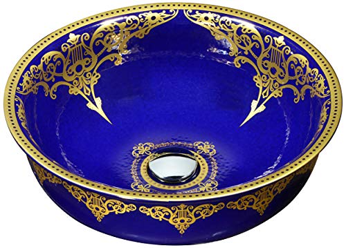 70% Off Everything ANZZI Scepter Tempered Glass Vessel Bowl Sink in Royal Blue  Gold Exotic Pattern Top Mount Bathroom Sinks Above Counter 