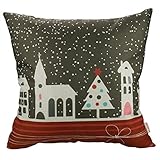 Luxbon Cotton Linen Cute Santa Claus Reindeer Snowman Snowflake Christmas Tree Little House Bird Gift Ho Ho Ho Merry Christmas & Happy New Year Throw Pillow Case Cushion Cover Insert Not Inclued