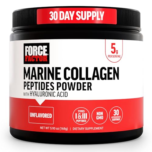 Image of Force Factor Marine Collagen Powder for Women and Men, Marine Collagen Peptides Type I & III with Hyaluronic Acid to Support Healthy Hair, Skin, Nails, Bones, and Joints, Unflavored, 30 Servings