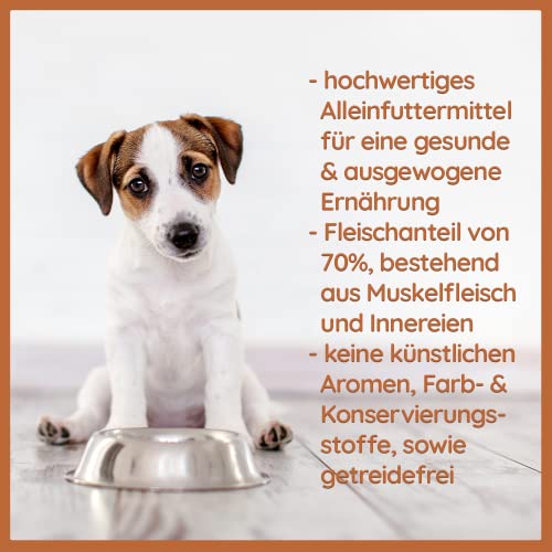 Wildfang® Premium Hunde-Nassfutter I Monoprotein I getreidefrei I B.A.R.F Qualität (Rind pur, 6 x 400g)