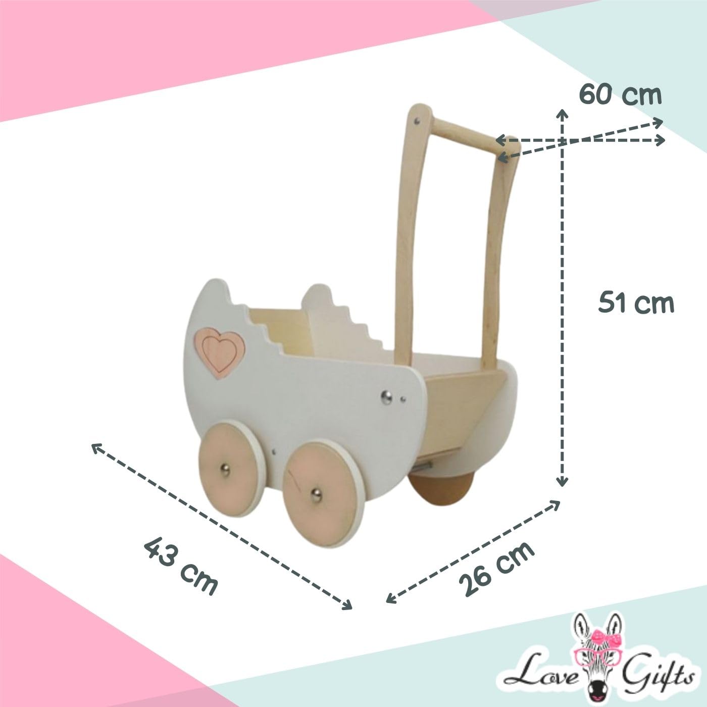 Love Gifts® Walker - Puppenwagen ab 1 Jahr | Lernlaufwagen für Kleinkinder | Lernlaufhilfe, Montessori-Spielzeug für Kleinkinder, Farbe Rosa