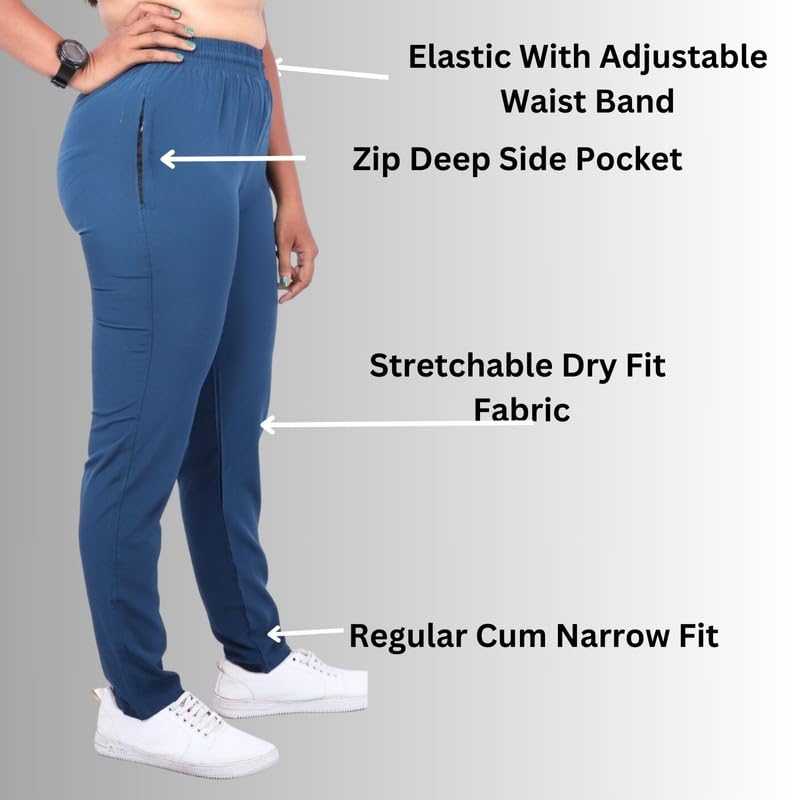 Image of Go-Fit Women Zip Pocket Synthetic Dry-Fit Gym Casual Lower Joggers Trackpant Sports Pant | Multicolors