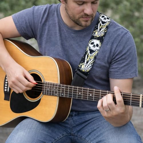 Image of MOCKING BIRD Guitar Belt with guitar wall mount hanger Adjustable Buckle Guitar strap for acoustic Guitar Electric Guitar bass Guitar Hanger with Colourful Plectrum picks
