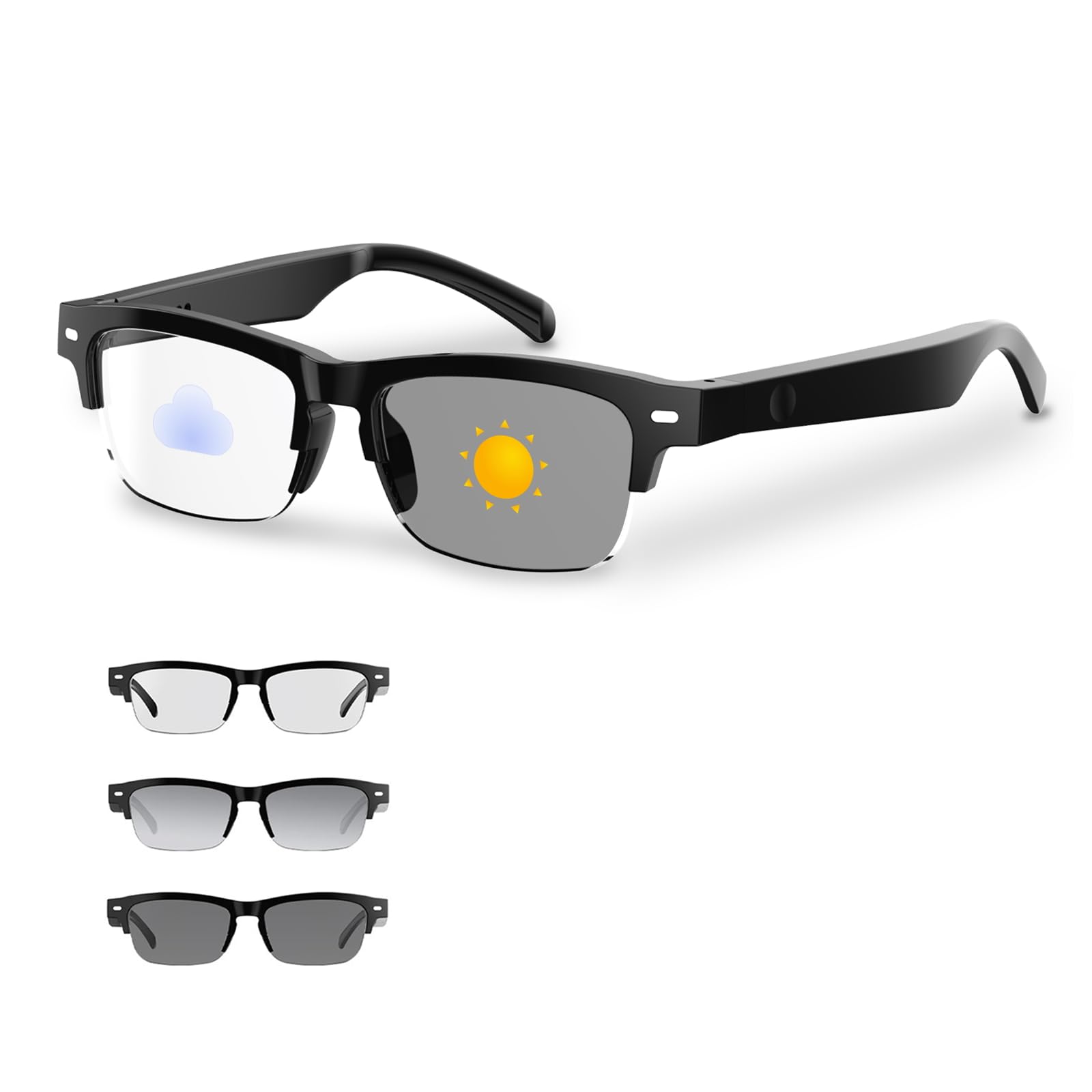 Smart Glasses for Women Men, Anti-blue Light & Photochromic Lenses, Open-ear Half-frame Design, 26.1g Lightweight Music Sunglasses, Bluetooth Glasses with Speakers for Travel Sports Cycling（YX01）