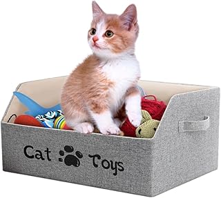 BinWhiz 19.7 in Cat Toy Bin, Cat Toy Storage Box Kitten Toy Basket Collapsible Pet Supplies Storage Chest Holder Organizer with Handles for Organizing Dogs Cats Toys Clothes Accessories, Gray