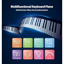 MARVTOWN 49Key Roll Up Digital Piano Keyboard, Portable Electronic Piano with speaker, 8 Tones, 6 Demo Songs, Rechargeable Flexible Electric Piano keyboard for Beginners and Practice(Black&White) - Les Beatles, Paul McCartney, John Lennon, RIngo Starr, George Harrison MARVTOWN 49Key Roll Up Digital Piano Keyboard, Portable Electronic Piano with speaker, 8 Tones, 6 Demo Songs, Rechargeable Flexible Electric Piano keyboard for Beginners and Practice(Black&White) – Image 5