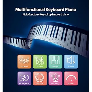 MARVTOWN 49Key Roll Up Digital Piano Keyboard, Portable Electronic Piano with speaker, 8 Tones, 6 Demo Songs, Rechargeable Flexible Electric Piano keyboard for Beginners and Practice(Black&White) - Les Beatles, Paul McCartney, John Lennon, RIngo Starr, George Harrison MARVTOWN 49Key Roll Up Digital Piano Keyboard, Portable Electronic Piano with speaker, 8 Tones, 6 Demo Songs, Rechargeable Flexible Electric Piano keyboard for Beginners and Practice(Black&White) – Image 5