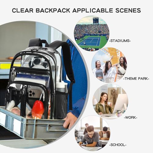 Image of Cusangel Clear Backpack Heavy Duty for Stadium events,TPU 16in BookBag | See Through Large Capacity 6 Pocket Stitch durable plastic bag,For School work Warehouses Airport security,check(Black)