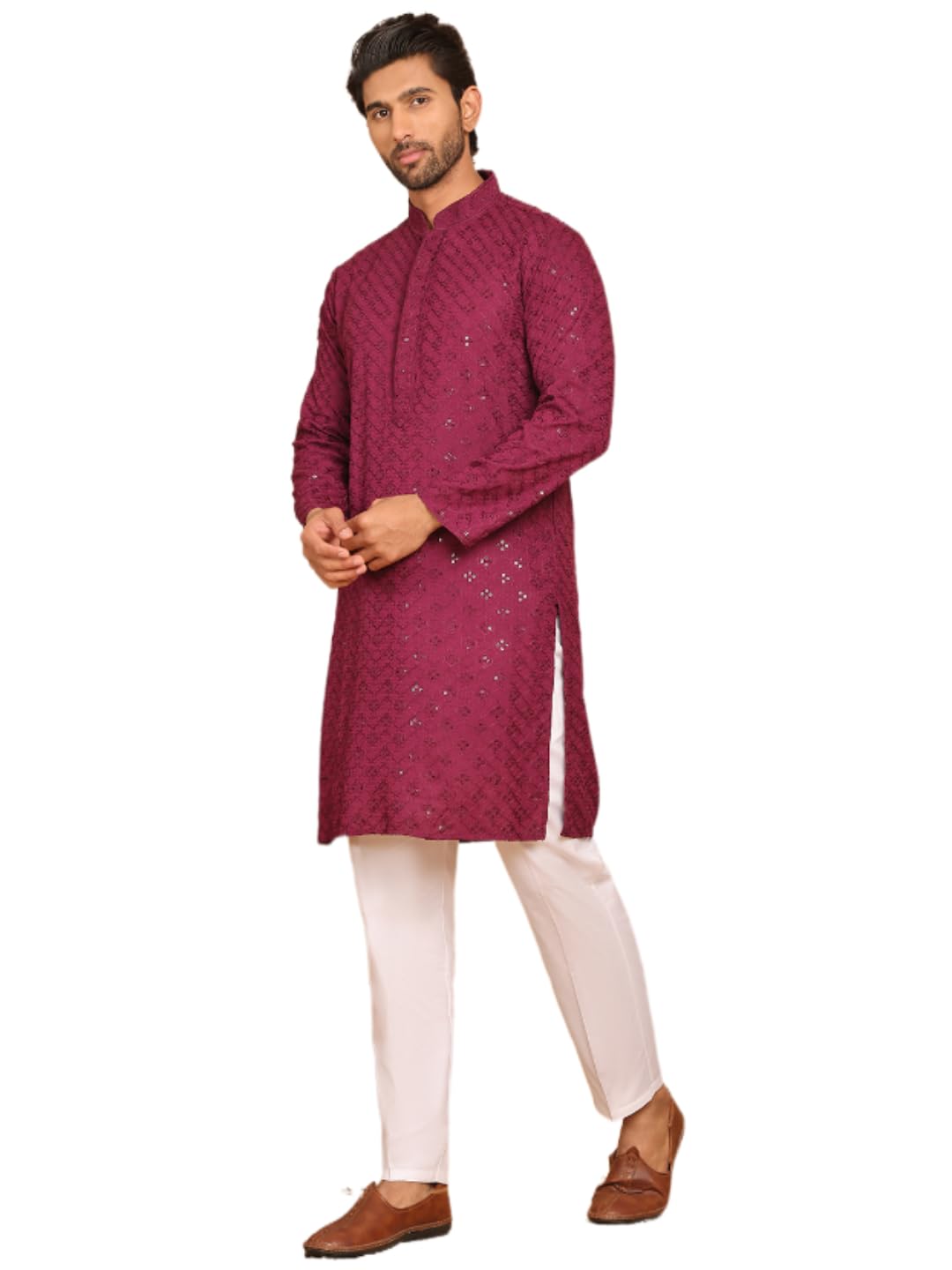 Embroidered Cotton Kurta with Pyjama-image-10