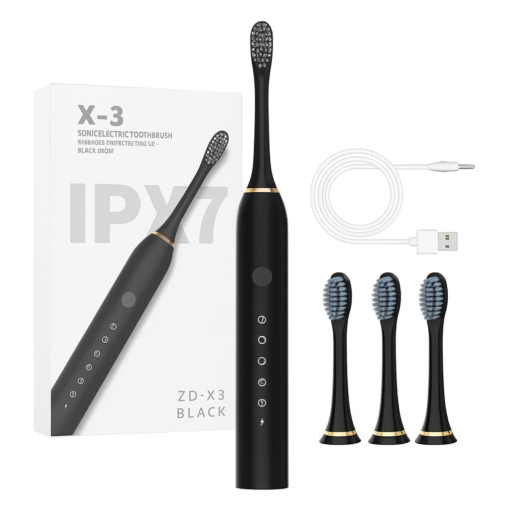 Sonic Electric Toothbrush X3 for Adults & Kids Rechargeable IPX7 Waterproof Toothbrush with 4 Brush Heads 5 Cleaning Modes Smart Timer Soft Bristles Whitening & Deep Cleaning White-image-47