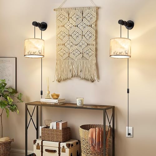 Image of Deer Plug in Wall Sconces Set of 2, Rustic Wall Sconce with Adjustable Cord & Wooden Arm, Western Wall Light Fixtures, Forest Wall Lamps for Bedroom, Living Room