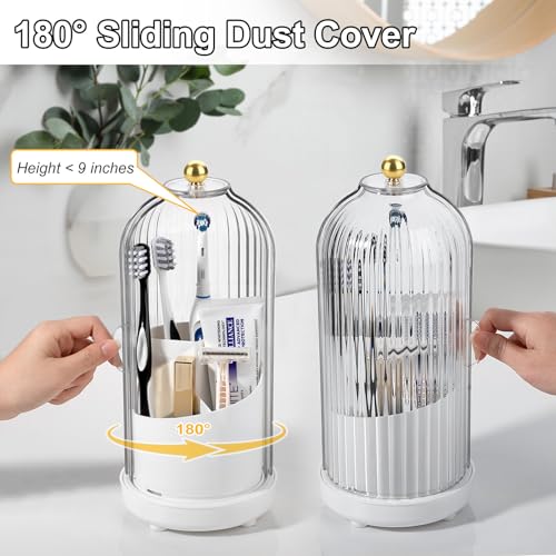 Toothbrush-Holders-with-Cover-Toothpaste-Organizer-for-Bathroom-White-360-Rotating-Dustproof-Sliding-Lid-Drainage-Holes-Waterproof-for-Kids-Electric-Toothbrush-Makeup-Brush-Storage