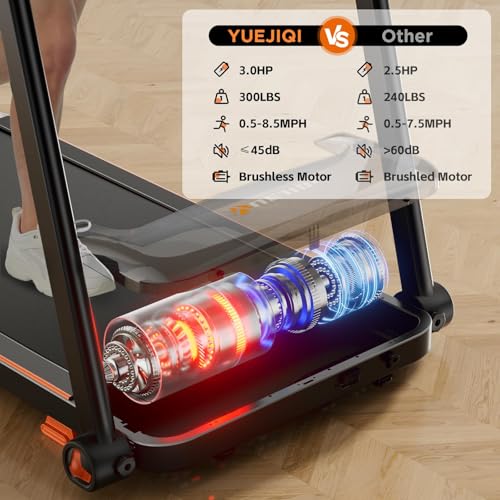 Image of YUEJIQI Treadmills for Home, 3.0HP Quiet Brushless Foldable Treadmill with Incline, Small Space Portable Running Walking Machine, 300 Lbs Capacity with Bluetooth APP & Pulse Monitor