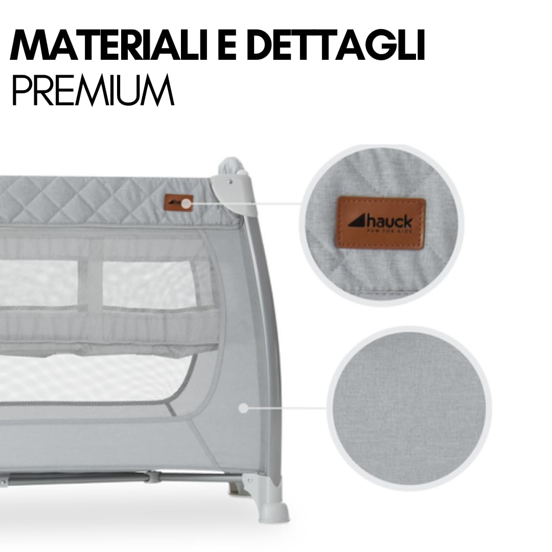 hauck Play N Relax Center - Lettino Neonato fino 15kg - Letto pieghevole 120x66cm - Letto Bambini con 2 Piani Regolabili, Fasciatoio e Ruote - Grigio