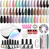 VANREESA 24 Colors Gel Nail Polish Kit with U V Light 42 Pcs Gel Nail Polish Kit Glossy & Matte Top Coat Complete Gel Nail Kit with Manicure Tools Gifts for Women