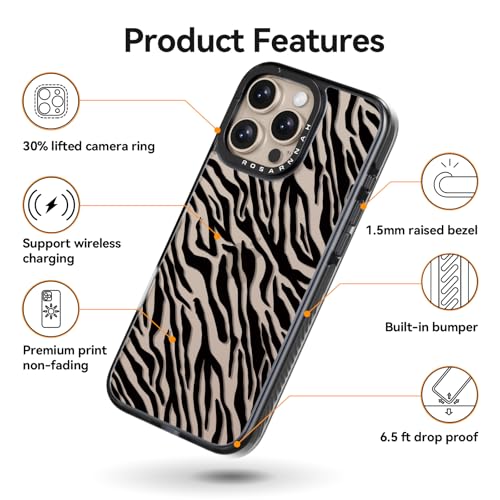 Rosarnnah Compatible for iPhone 16 Pro Max Case Cute - Durable Shockproof 6.6 ft Drop Impact Phone Case - Black Funny Black Zebra Print Design for iPhone 16 Pro Max 6.9" by Rosarnnah - Used condition - Image 4