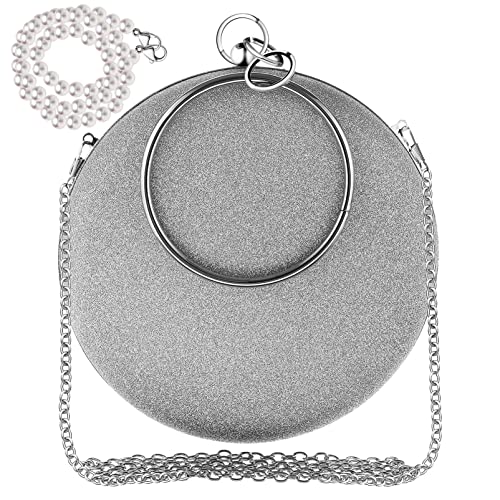 Sac de soirée rond en PU à chaîne de perles détachable COLLBATH pour ranger vos essentiels de mariage
