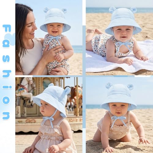 Image of SNOWIE SOFT Cap for Baby Girl 0-12 Months, Sun Hats for Baby Toddler Girls, Windproof Summer Hat with Chin Strap Bucket Hat Soft Newborn Baby Hats for Girls