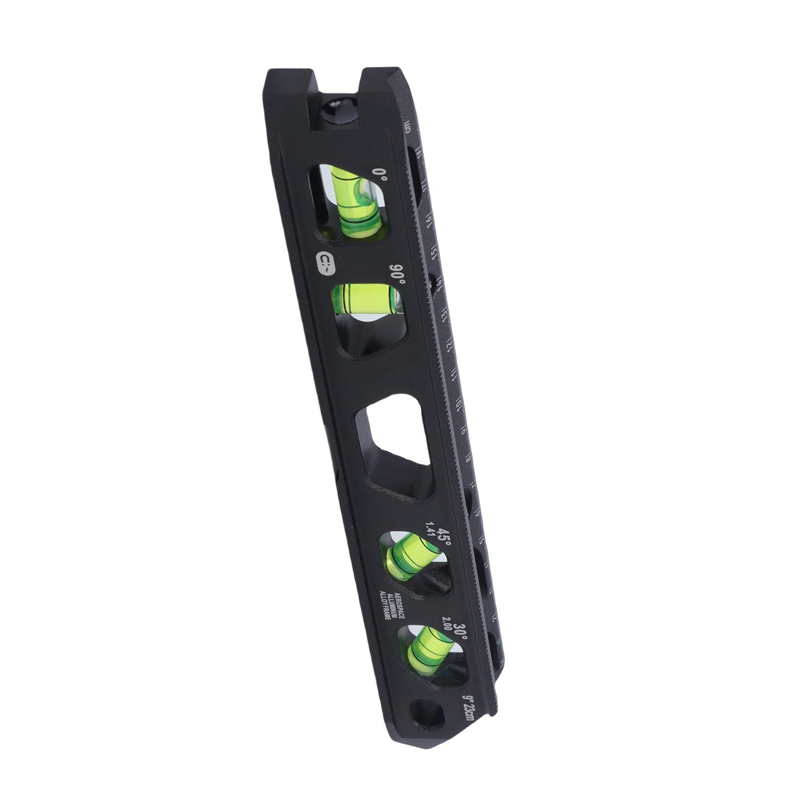Righello livella a bolla magnetica in alluminio pressofuso con telaio da 9 pollici - fiale da 0 30 45 e 90 gradi - Base con scanalatura a V e vite ad alette per l'allineamento del
