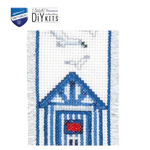 Image of Vervaco PN-0144278 Beach Hut & Seagulls Bookmark Counted Cross Stitch Kit 6x20cm