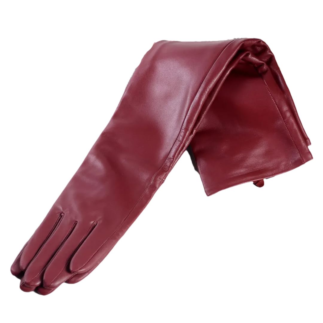 Guantes largos de piel de oveja para mujer, para fiesta, noche, boda, ópera