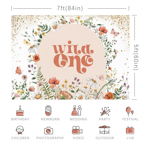 Fondo fotográfico Wild One 7x5 pies con diseño floral dorado miniatura 6