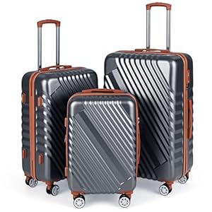 COSTWAY Travel Suitcase Set of 3, Lightweight Durable ABS Hard Shell Cabin Luggage Set with Wheels, TSA Approved Lock & Retractable Handle, Airline Approved Carry on Suitcase Trolley (Grey)