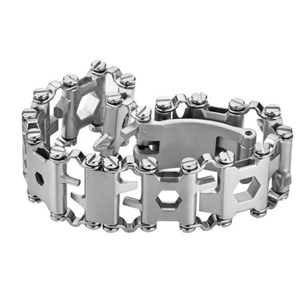 Bracelet multifonction pour Homme – Bracelet multifonction 29 en 1 en Acier inoxydable, adapté aux Voyages, adapté pour la Voile, le Camping, la randonnée – Argent, 21 cm