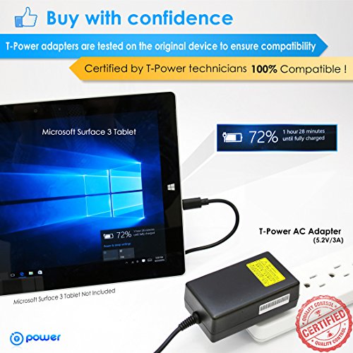 T Power (6.6Ft Long Cable Ac Dc Adapter Compatible With Microsoft Surface 3 Tablet (3Yy-00001,4Gy-00001) 7G6-00014, 7G5-00015 Power Supply Cord (Rapid Charger) #TOP2