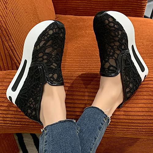 Women's Fashion Sneakers Mesh Floral Embroidery Platform Sneakers for Women 2024 Breathable Walking Shoes Comfortable Casual Wedge Slip On Work Shoes3