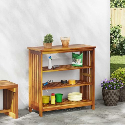 QUAHEAS Armario de jardín de madera maciza de acacia 90 x 40 x 90 cm con 2 estantes para exteriores, resistente a la intemperie, ahorra espacio, almacenamiento versátil para jardín, terraza, balcón