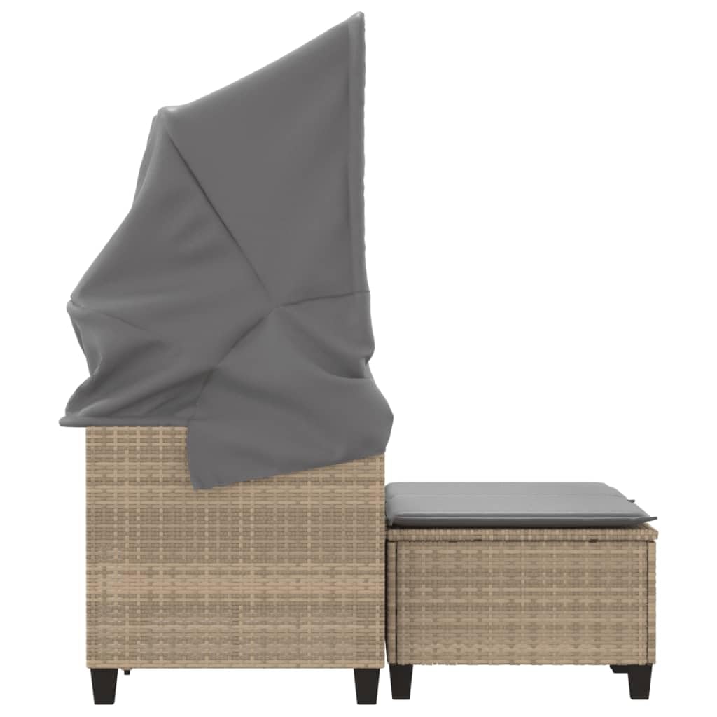 Divano da giardino a 2 posti con tetto estraibile, 2 sgabelli, beige, polyrattan, resistente ai raggi UV, 123 x 65 x 155 cm, divano lounge modulare per terrazza, balcone