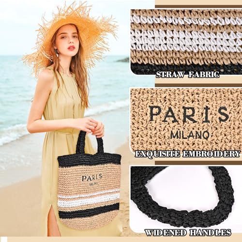 Bolso grande de playa de paja tejido para mujer miniatura 3