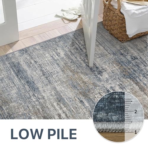 Image of BEIMO Area Rugs 8x10 for Living Room Bedroom, Modern Abstract Machine Washable Rug, Large Soft Low Pile Floor Carpet with Non Slip Backing for Dining Room, Denim Blue /Taupe