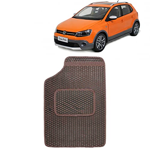 Image of Kingsway Dotted Design Car Floor Foot Mats Universal Fit for Volkswagen Polo Cross, Model Year : 2010 Onwards, Water and Dustproof, Color Brown, Set of 5 Pieces