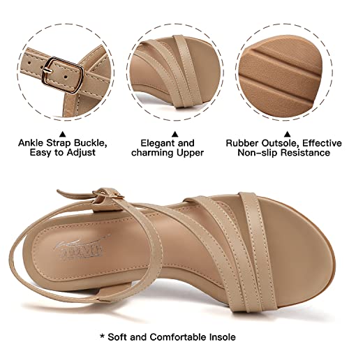 Image of SHIBEVER Wedge Sandals for Women Dressy: Comfortable Low Heel Sandal | Open Toe Ankle Strap Strappy Womens Shoes with Cushioned Casual Walking for Wedding Work Office Travel in Summer
