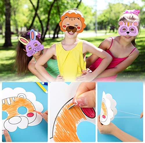 Maschere Animali Da Colorare Per Bambini - 24 Pezzi Con Strass, Per Carnevale E Halloween - Foto 3