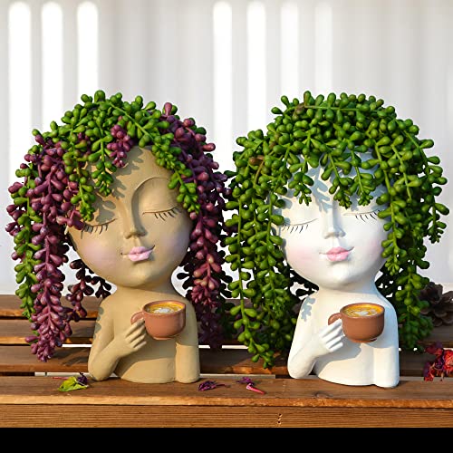 Face Vase Head Planter, Face Planter, Small Plant Pots Outdoor Planters For Indoor Plants, Succulent Flower Pots Plant Pot With Drainage, Gifts For Women Mom Sister, White Vases Coffee Table Decor #TOP4