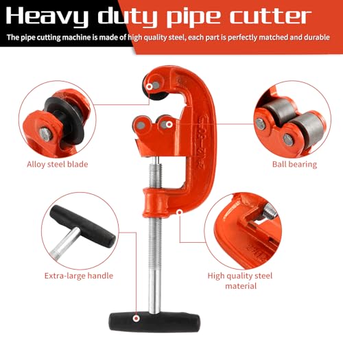 Professional Pipe Cutter Tool for 1-3" Pipes,Heavy Duty Metal Tube Cutter to Galvanized Pipe,Ironr, and PipeCopper,Metal Tube Cutter Great With 2 additional blades for Plumbers or Metalworkers - Image 3